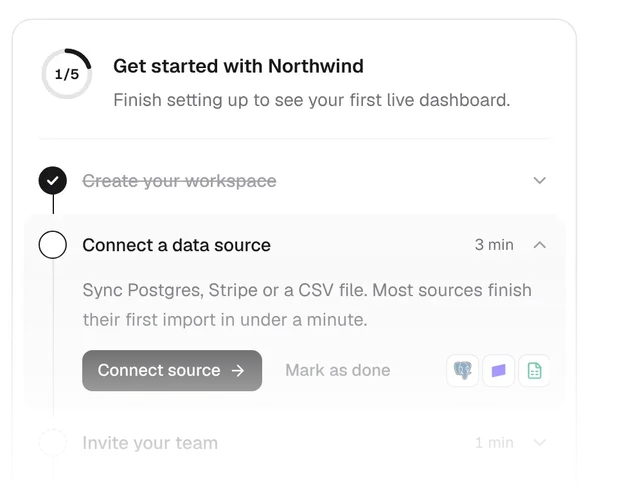 Onboarding Checklist, a Kokonut UI Pro component