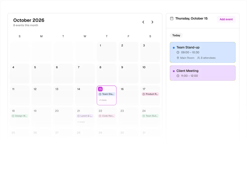Calendar Schedule, a Kokonut UI Pro component