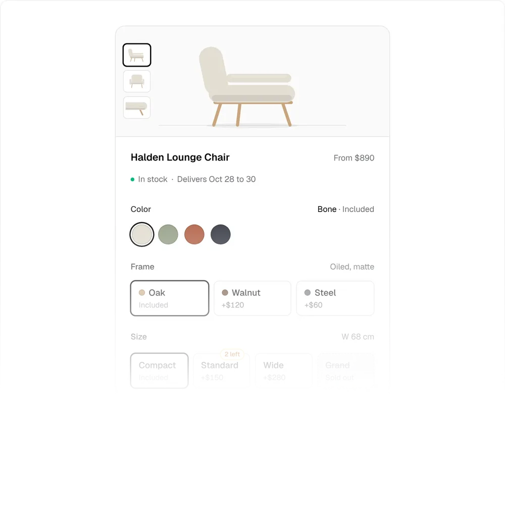Product Options Form, a Kokonut UI Pro component