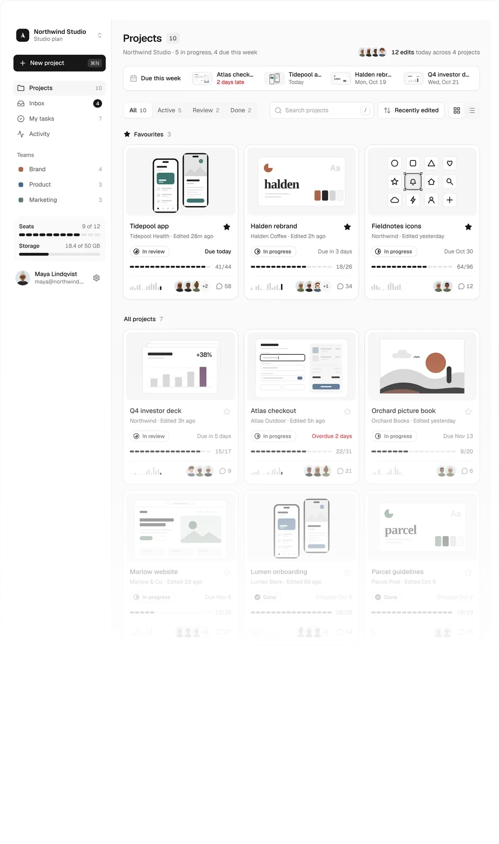 Projects Dashboard, a Kokonut UI Pro component