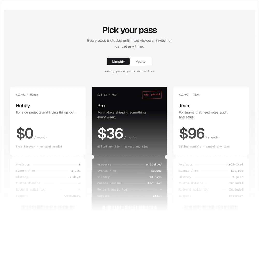 Ticket Pricing, a Kokonut UI Pro component